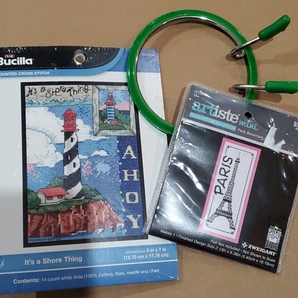 Bucilla Other - Bucilla Cross stitch trio 2 small kits snap embroidery hoop